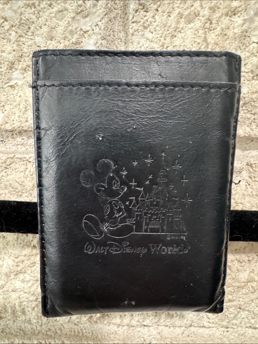 Disney Black Leather Cardholder with Embossed Mickey & Castle